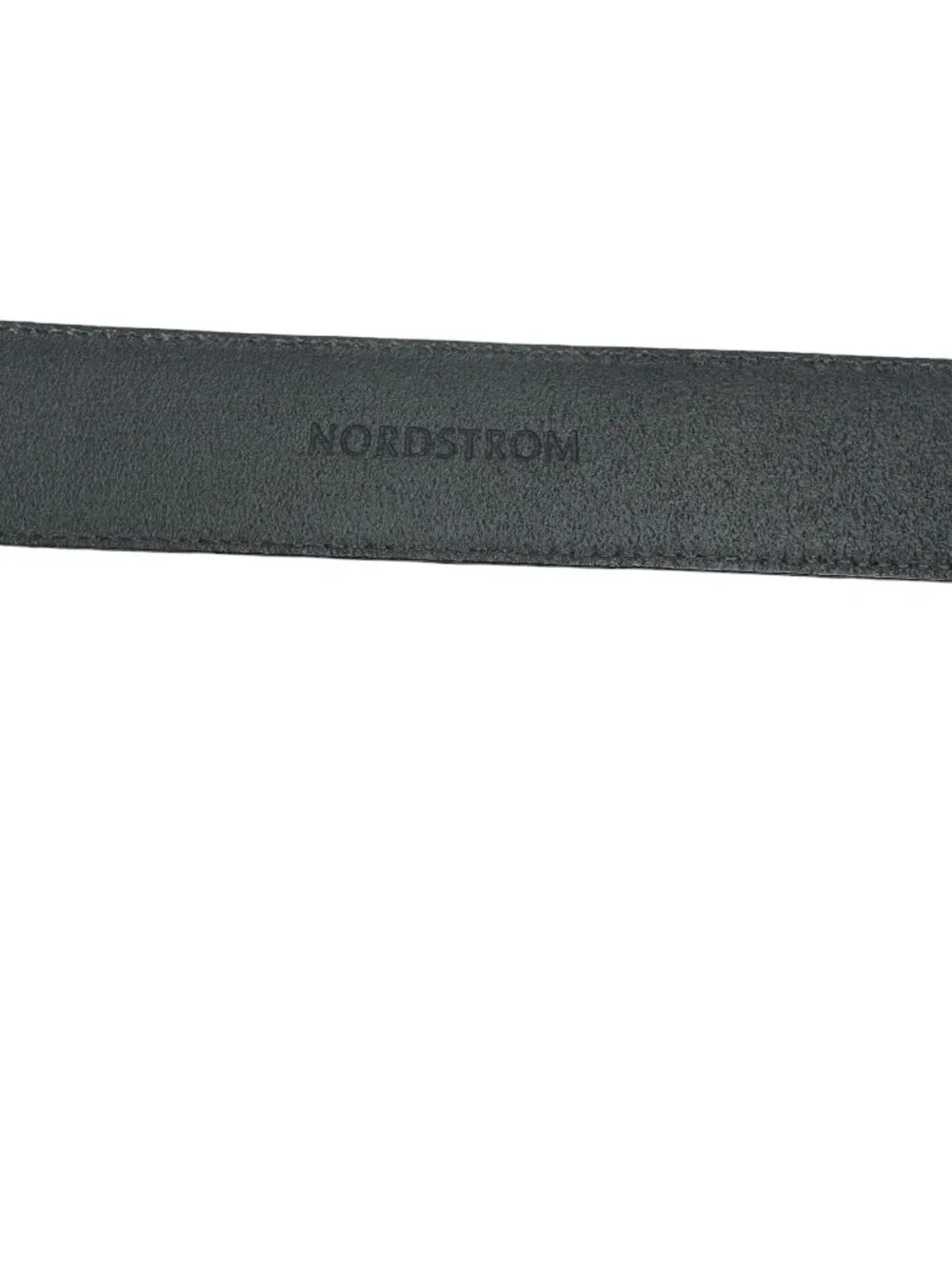 NORDSTROM MEN'S BLACK LEATHER BELT WITH SILVER TONE BRASS METAL SQUARE BUCKLE